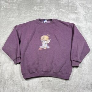 Vintage Angel Sweatshirt Mens Large Purple Sea Shells Cherub y2k grandma Cottage